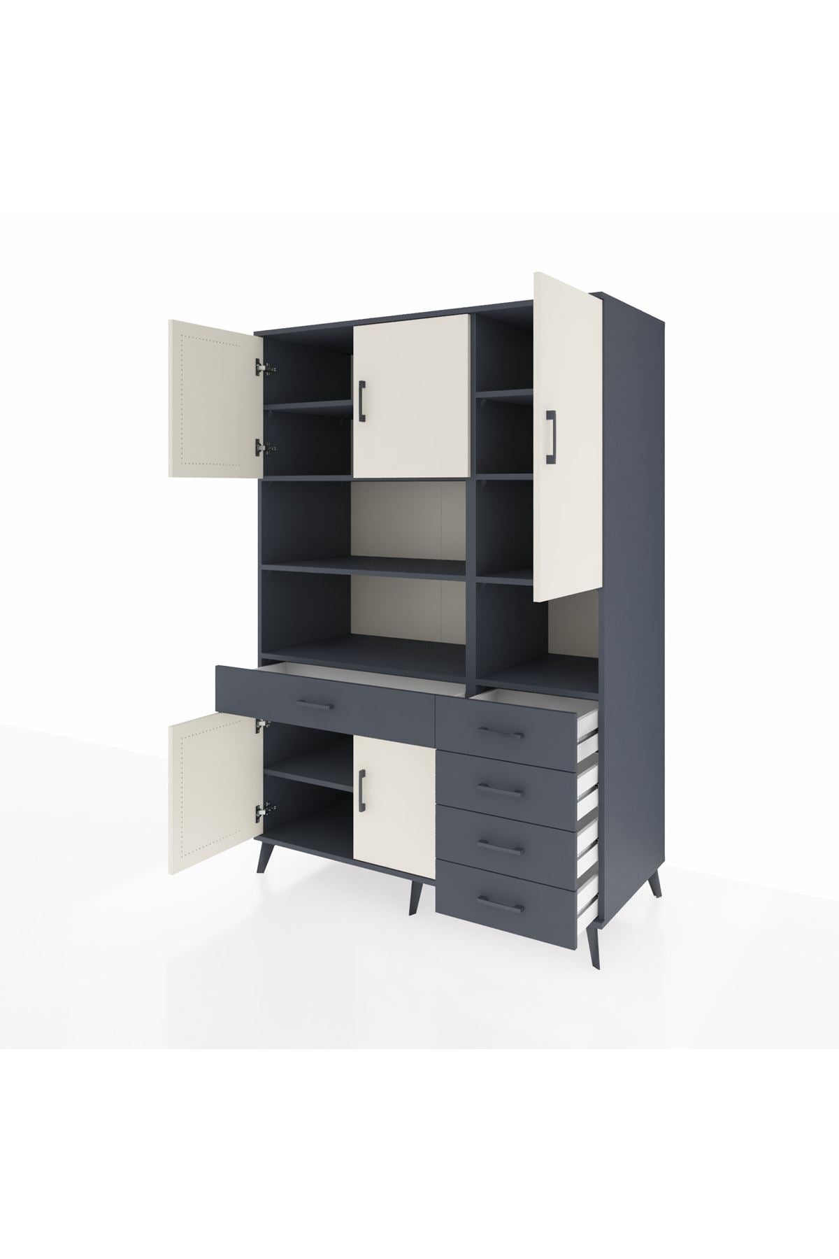 Kronos Dolap 9 Raflı 5 Çekmeceli 5 Kapaklı 132x59x195 Antrasit-Aytaşı/Antrasit