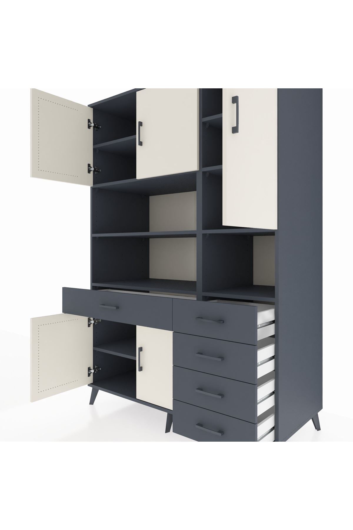 Kronos Dolap 9 Raflı 5 Çekmeceli 5 Kapaklı 132x59x195 Antrasit-Aytaşı/Antrasit