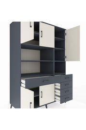 Kronos Dolap 9 Raflı 5 Çekmeceli 5 Kapaklı 132x59x195 Antrasit-Aytaşı/Antrasit