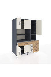 Kronos Dolap 9 Raflı 5 Çekmeceli 5 Kapaklı 132x59x195 Antrasit-Aytaşı/Çam