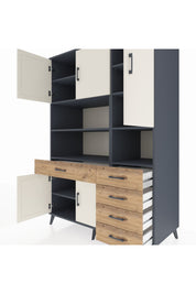 Kronos Dolap 9 Raflı 5 Çekmeceli 5 Kapaklı 132x59x195 Antrasit-Aytaşı/Çam