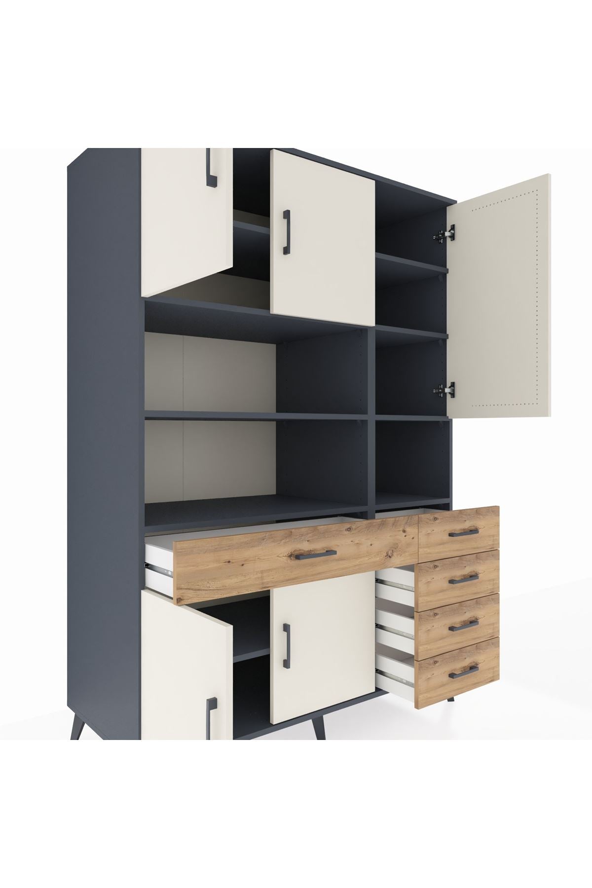 Kronos Dolap 9 Raflı 5 Çekmeceli 5 Kapaklı 132x59x195 Antrasit-Aytaşı/Çam