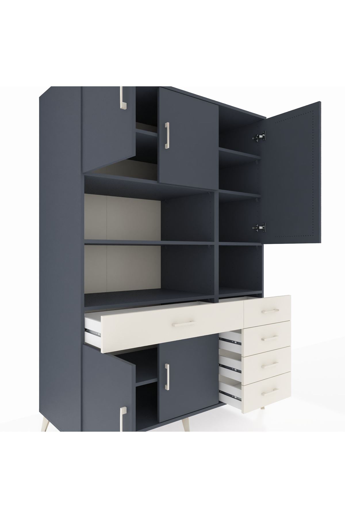 Kronos Dolap 9 Raflı 5 Çekmeceli 5 Kapaklı 132x59x195 Antrasit-Antrasit/Aytaşı