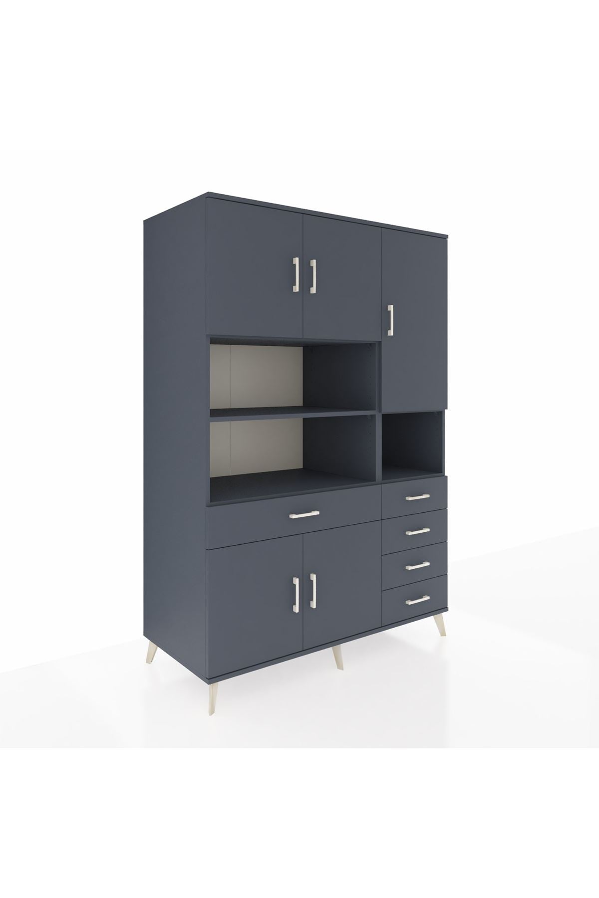 Kronos Dolap 9 Raflı 5 Çekmeceli 5 Kapaklı 132x59x195 Antrasit-Antrasit/Antrasit