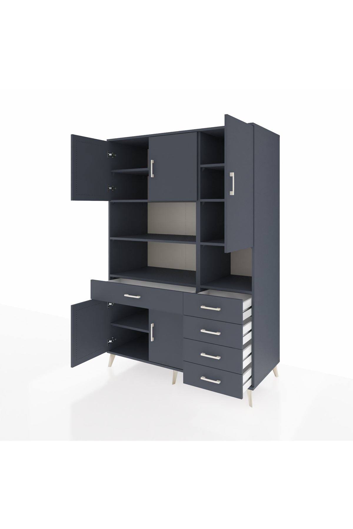 Kronos Dolap 9 Raflı 5 Çekmeceli 5 Kapaklı 132x59x195 Antrasit-Antrasit/Antrasit