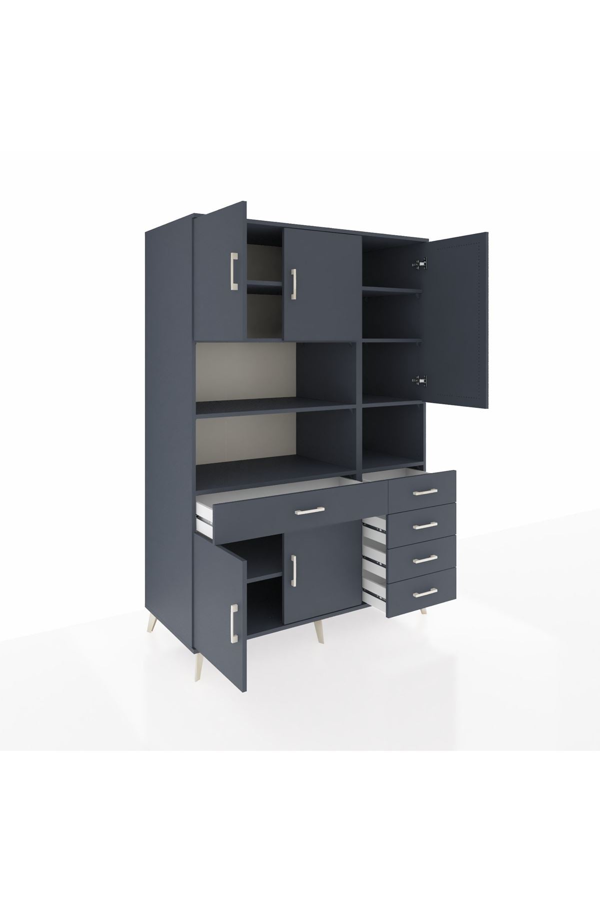 Kronos Dolap 9 Raflı 5 Çekmeceli 5 Kapaklı 132x59x195 Antrasit-Antrasit/Antrasit