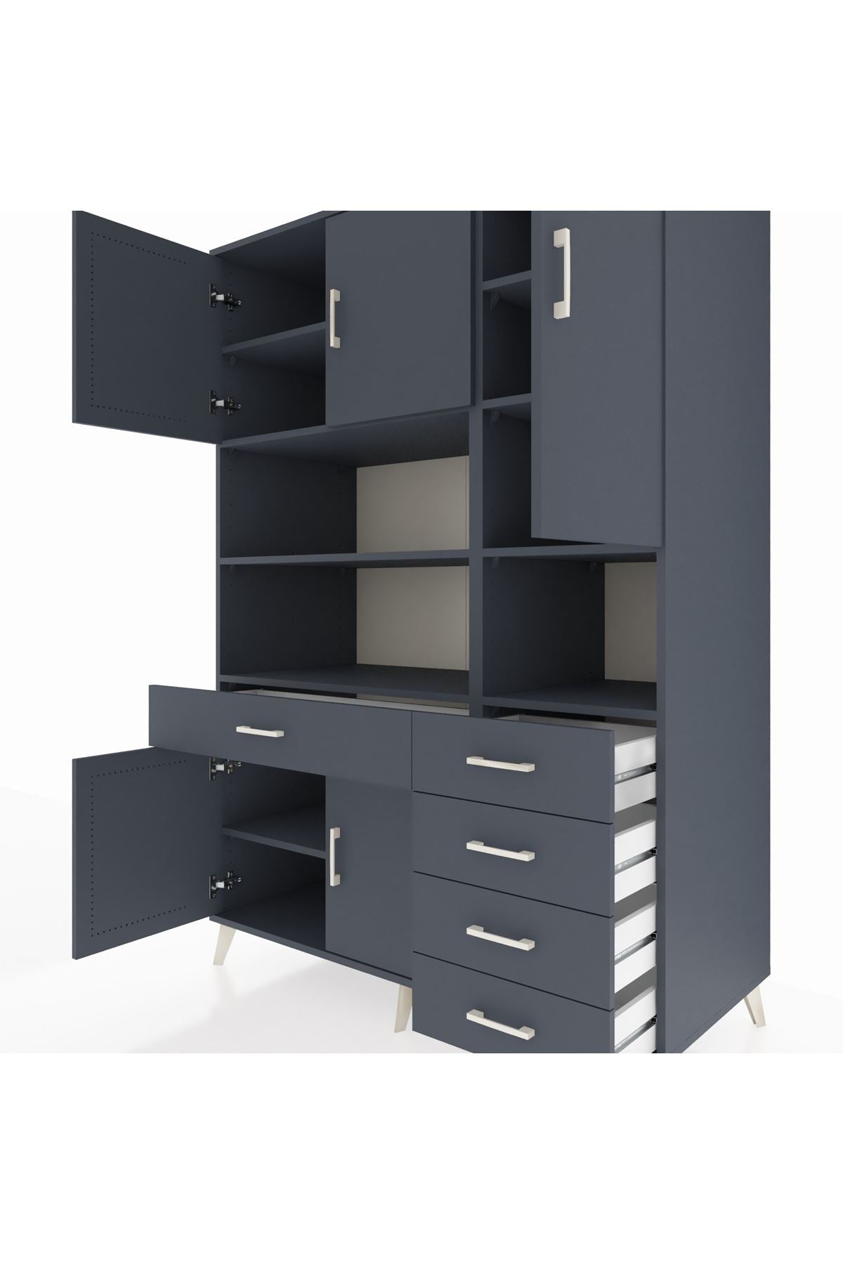 Kronos Dolap 9 Raflı 5 Çekmeceli 5 Kapaklı 132x59x195 Antrasit-Antrasit/Antrasit