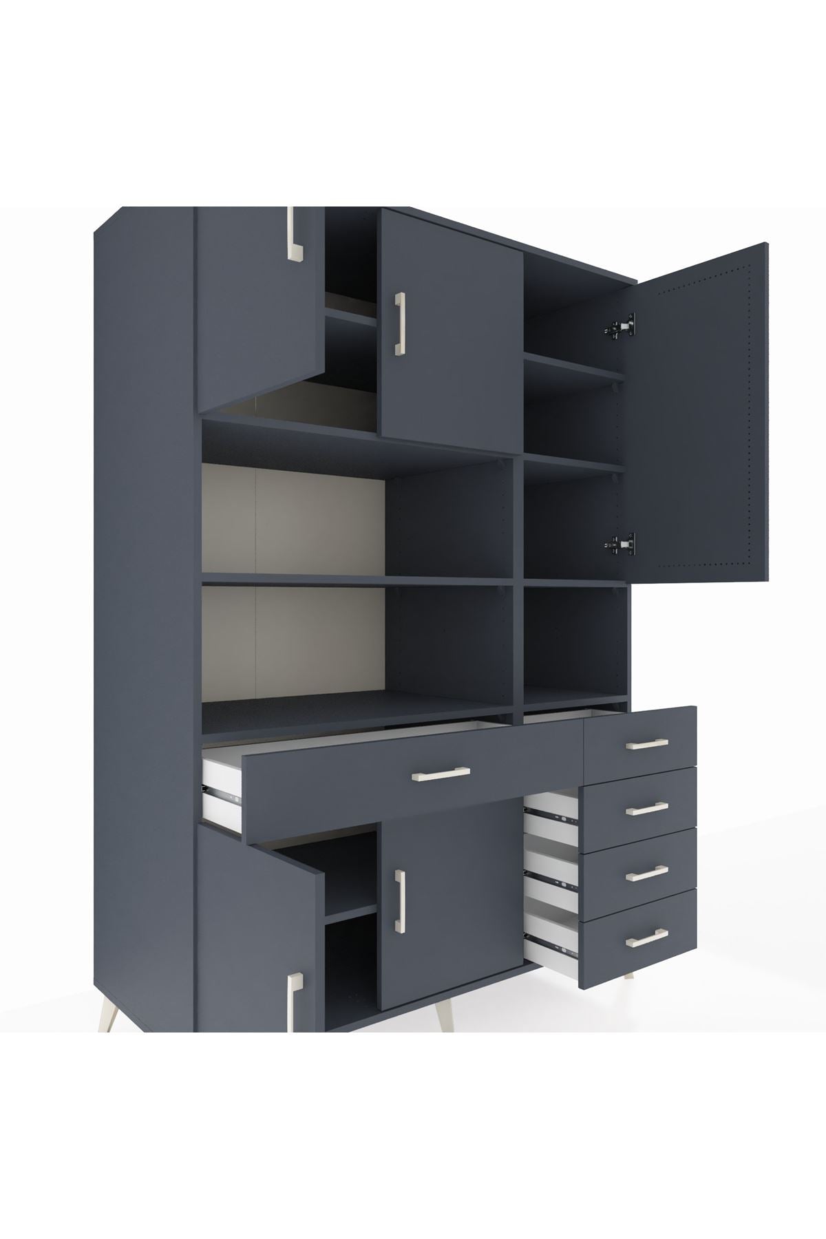 Kronos Dolap 9 Raflı 5 Çekmeceli 5 Kapaklı 132x59x195 Antrasit-Antrasit/Antrasit