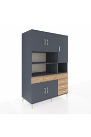 Kronos Dolap 9 Raflı 5 Çekmeceli 5 Kapaklı 132x59x195 Antrasit-Antrasit/Çam