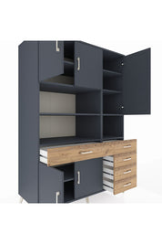 Kronos Dolap 9 Raflı 5 Çekmeceli 5 Kapaklı 132x59x195 Antrasit-Antrasit/Çam