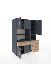 Kronos Dolap 9 Raflı 5 Çekmeceli 5 Kapaklı 132x59x195 Antrasit-Antrasit/Çam