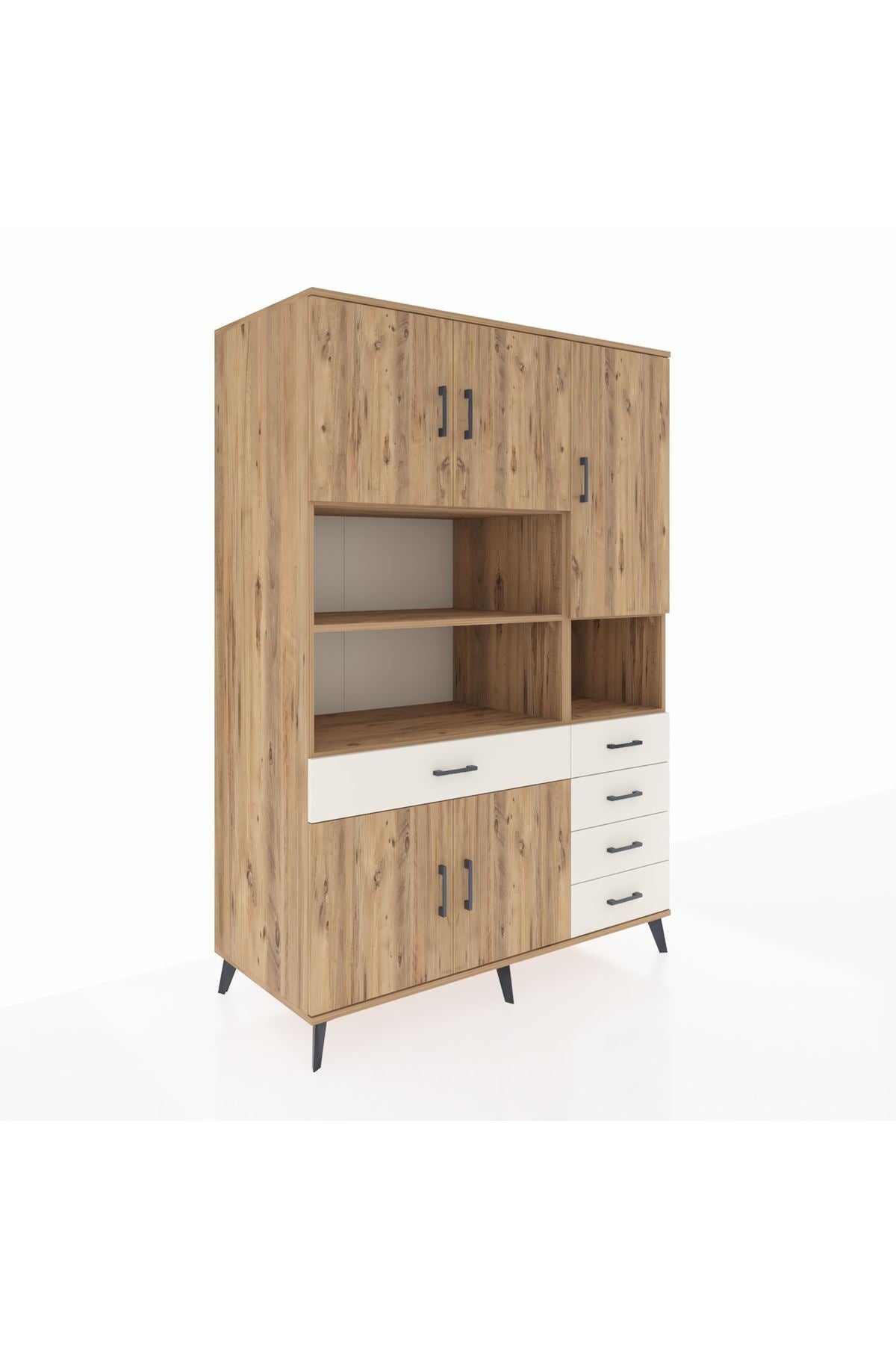 Kronos Dolap 9 Raflı 5 Çekmeceli 5 Kapaklı 132x59x195 Çam-Çam/Aytaşı