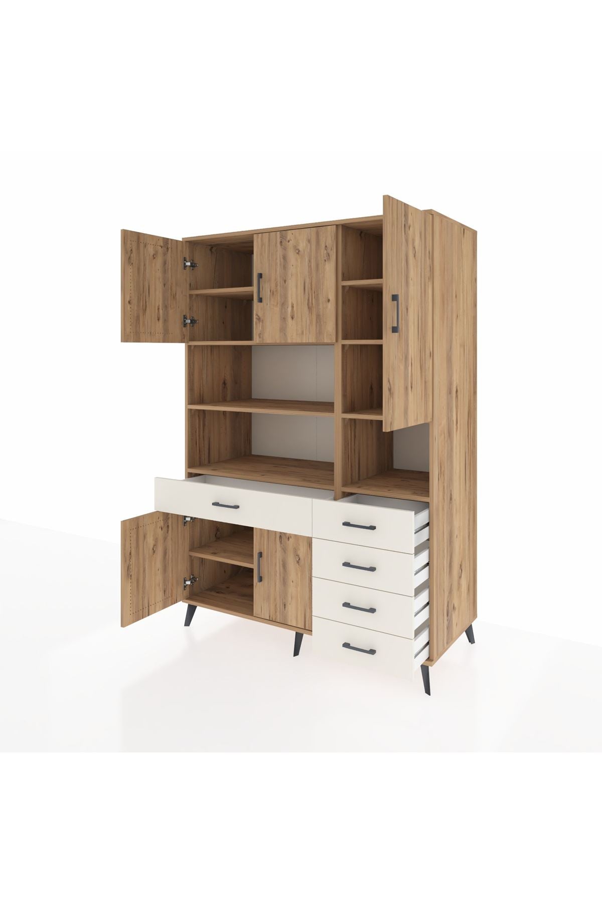 Kronos Dolap 9 Raflı 5 Çekmeceli 5 Kapaklı 132x59x195 Çam-Çam/Aytaşı