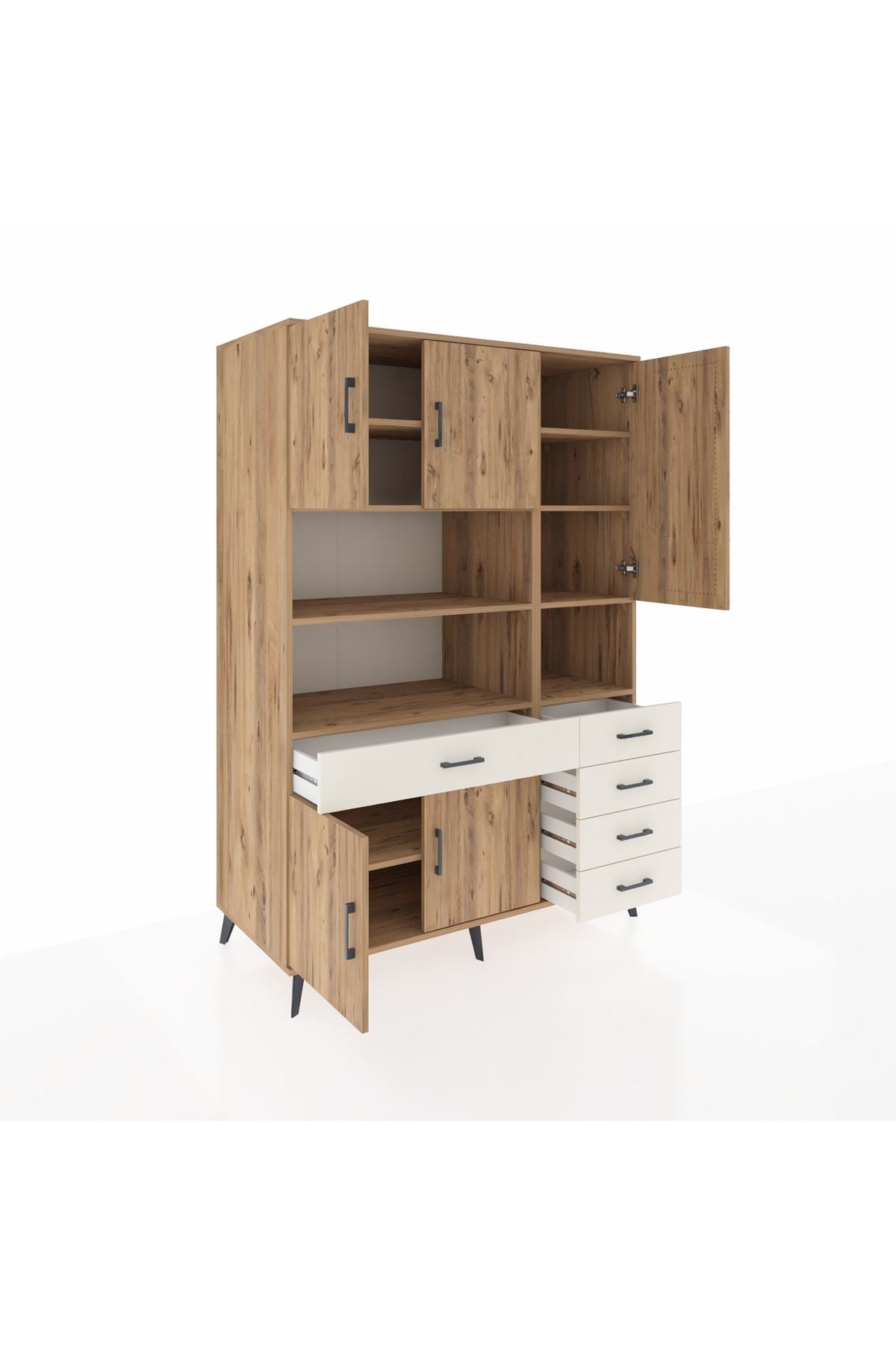 Kronos Dolap 9 Raflı 5 Çekmeceli 5 Kapaklı 132x59x195 Çam-Çam/Aytaşı