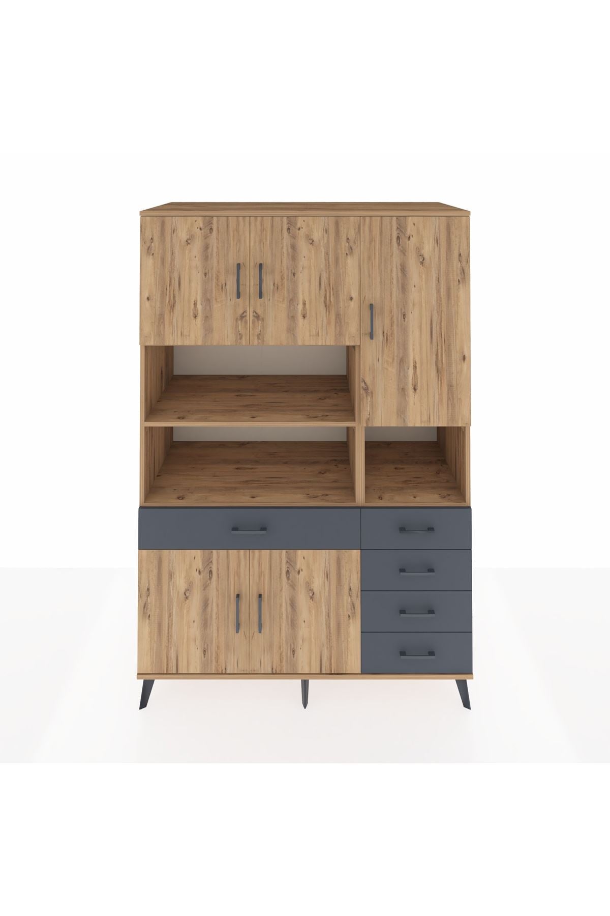 Kronos Dolap 9 Raflı 5 Çekmeceli 5 Kapaklı 132x59x195 Çam-Çam/Antrasit