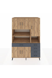 Kronos Dolap 9 Raflı 5 Çekmeceli 5 Kapaklı 132x59x195 Çam-Çam/Antrasit