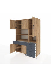 Kronos Dolap 9 Raflı 5 Çekmeceli 5 Kapaklı 132x59x195 Çam-Çam/Antrasit