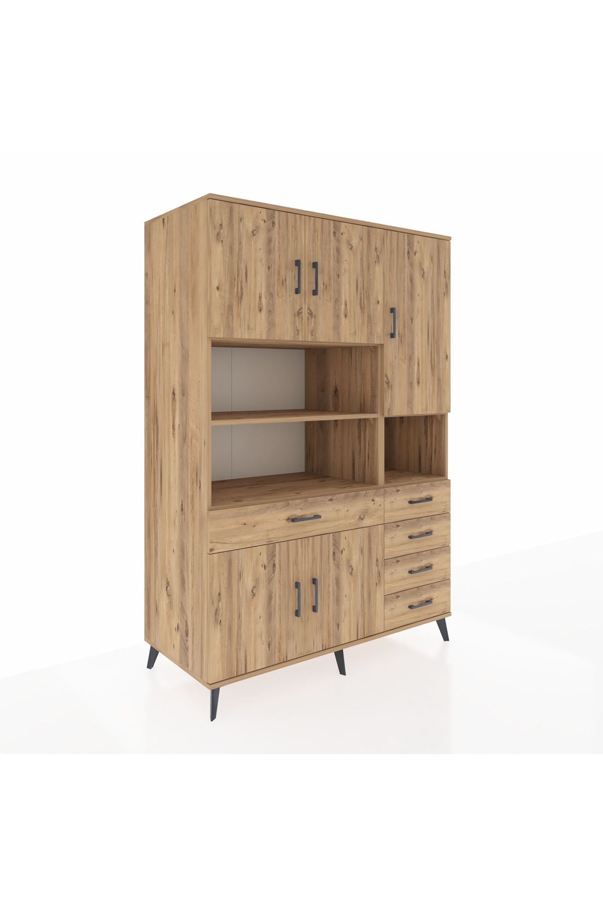 Kronos Dolap 9 Raflı 5 Çekmeceli 5 Kapaklı 132x59x195 Çam-Çam/Çam