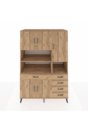 Kronos Dolap 9 Raflı 5 Çekmeceli 5 Kapaklı 132x59x195 Çam-Çam/Çam