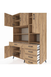 Kronos Dolap 9 Raflı 5 Çekmeceli 5 Kapaklı 132x59x195 Çam-Çam/Çam