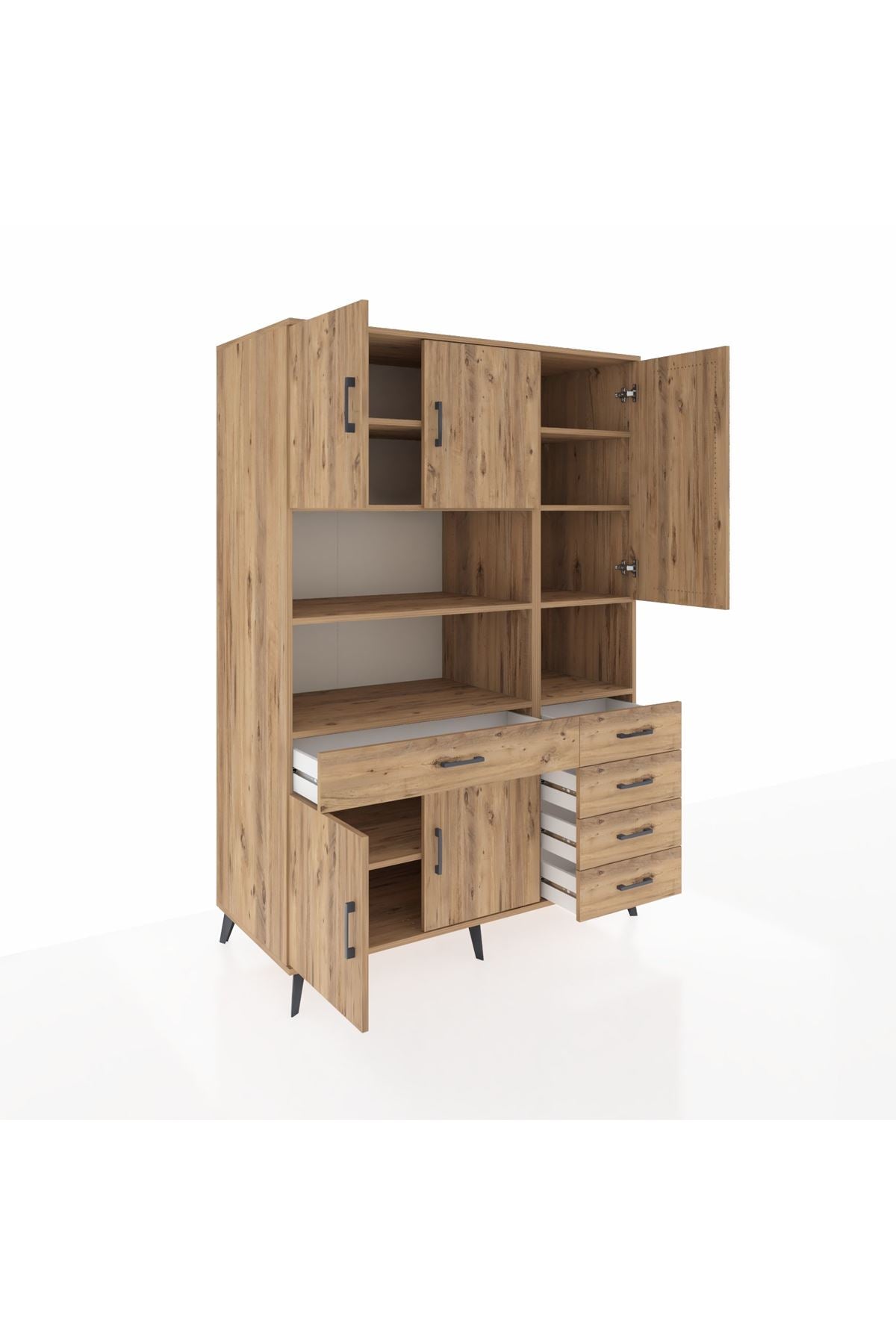 Kronos Dolap 9 Raflı 5 Çekmeceli 5 Kapaklı 132x59x195 Çam-Çam/Çam