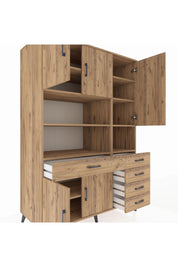 Kronos Dolap 9 Raflı 5 Çekmeceli 5 Kapaklı 132x59x195 Çam-Çam/Çam