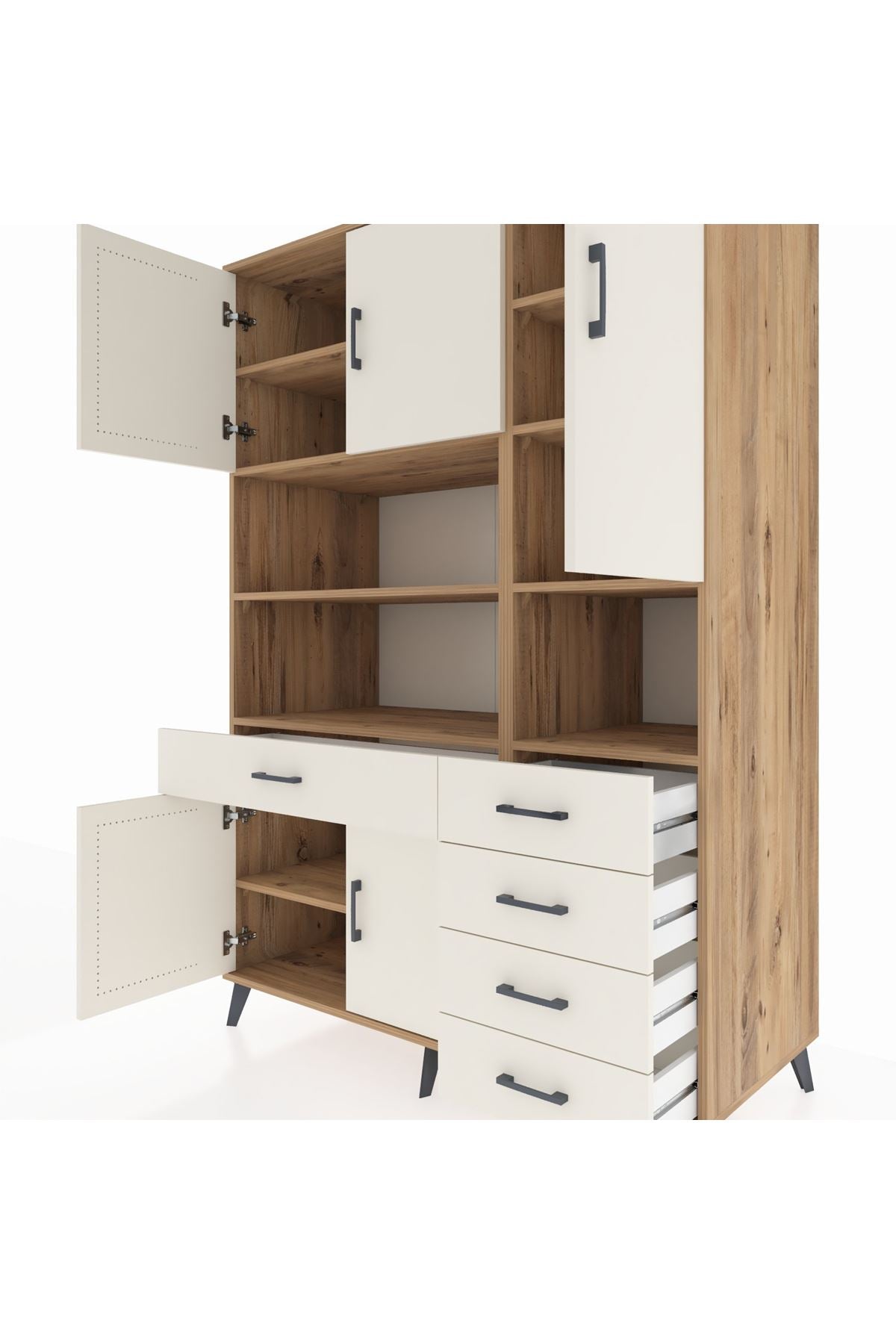 Kronos Dolap 9 Raflı 5 Çekmeceli 5 Kapaklı 132x59x195 Çam-Aytaşı/Aytaşı