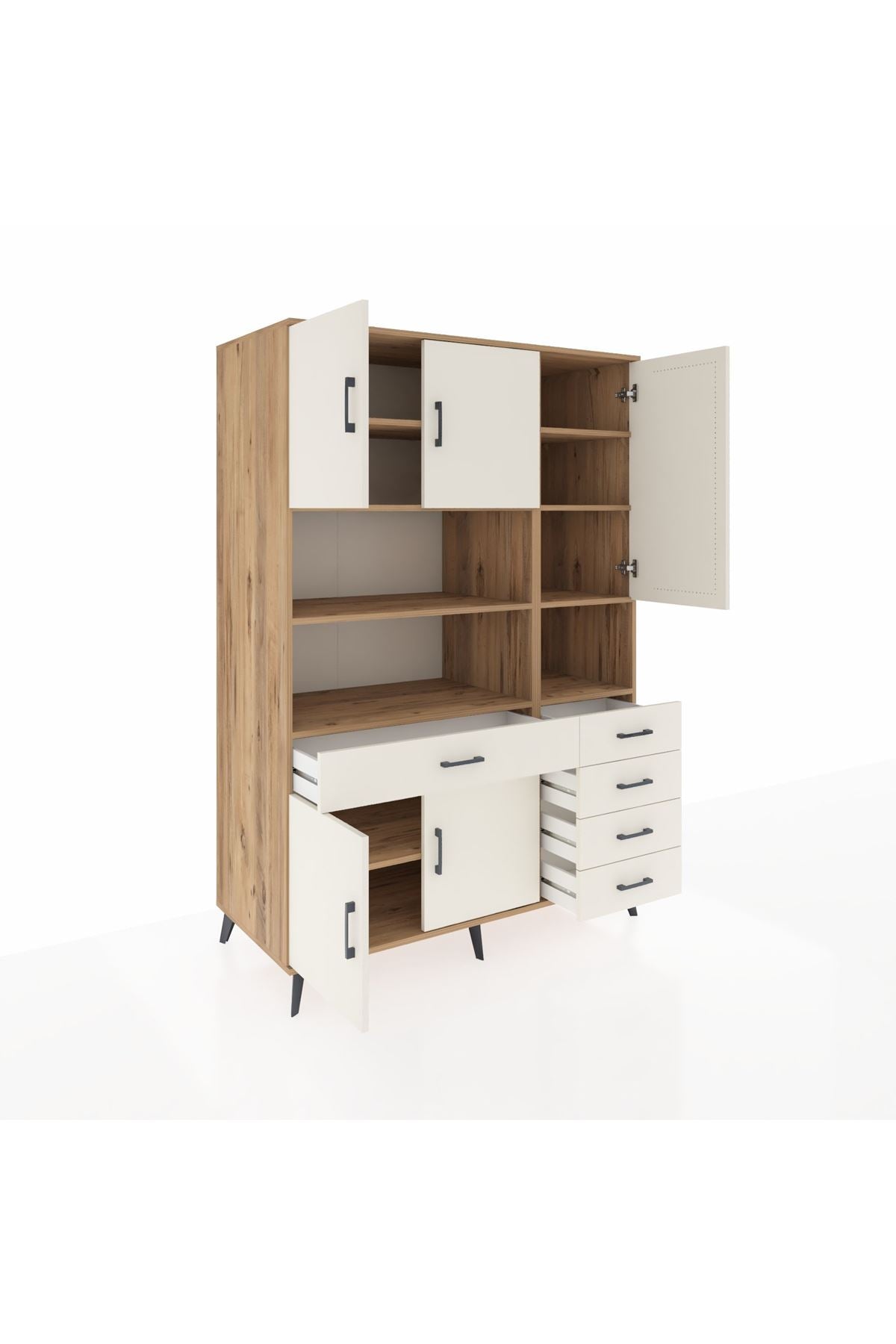 Kronos Dolap 9 Raflı 5 Çekmeceli 5 Kapaklı 132x59x195 Çam-Aytaşı/Aytaşı