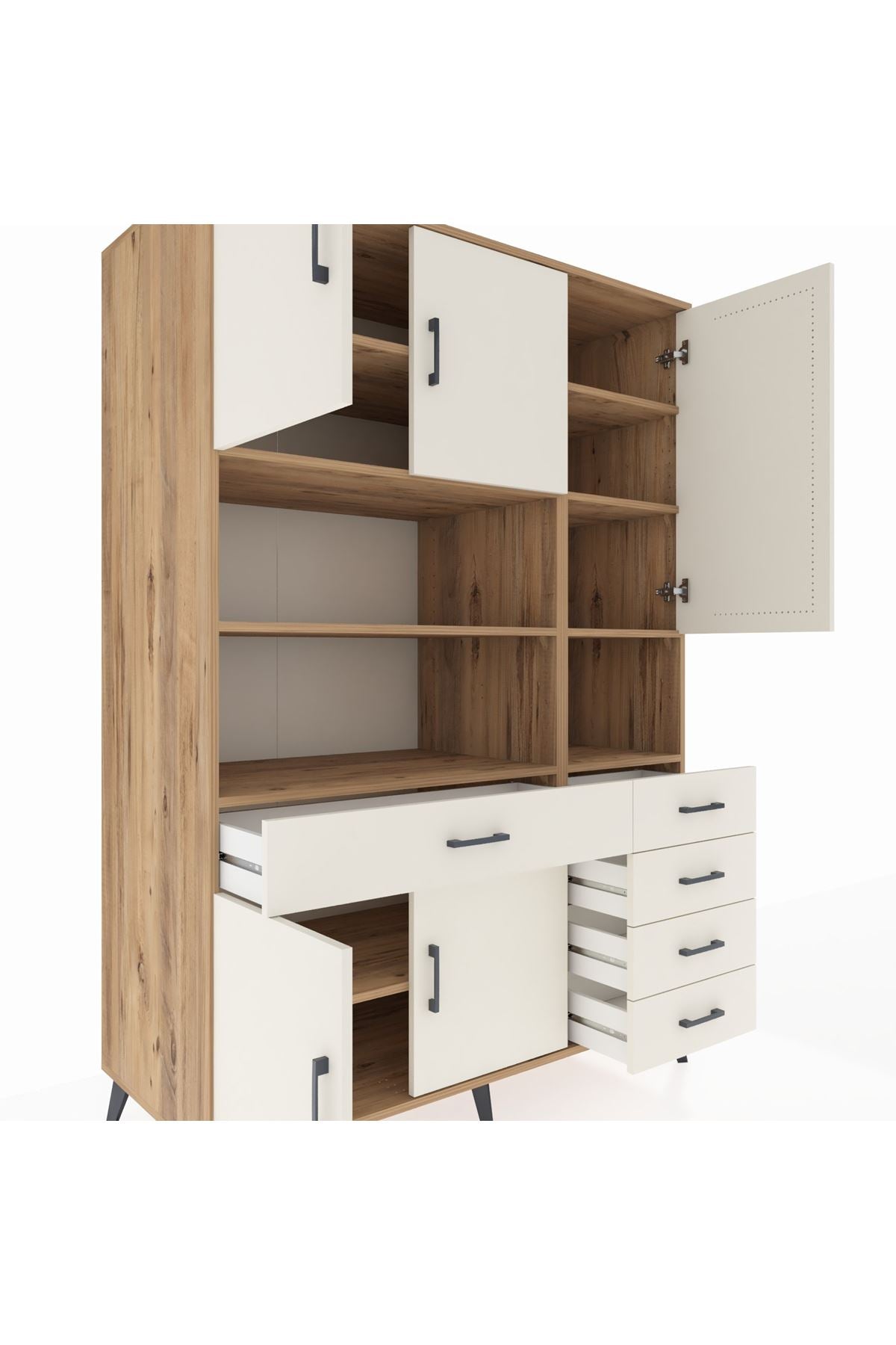 Kronos Dolap 9 Raflı 5 Çekmeceli 5 Kapaklı 132x59x195 Çam-Aytaşı/Aytaşı