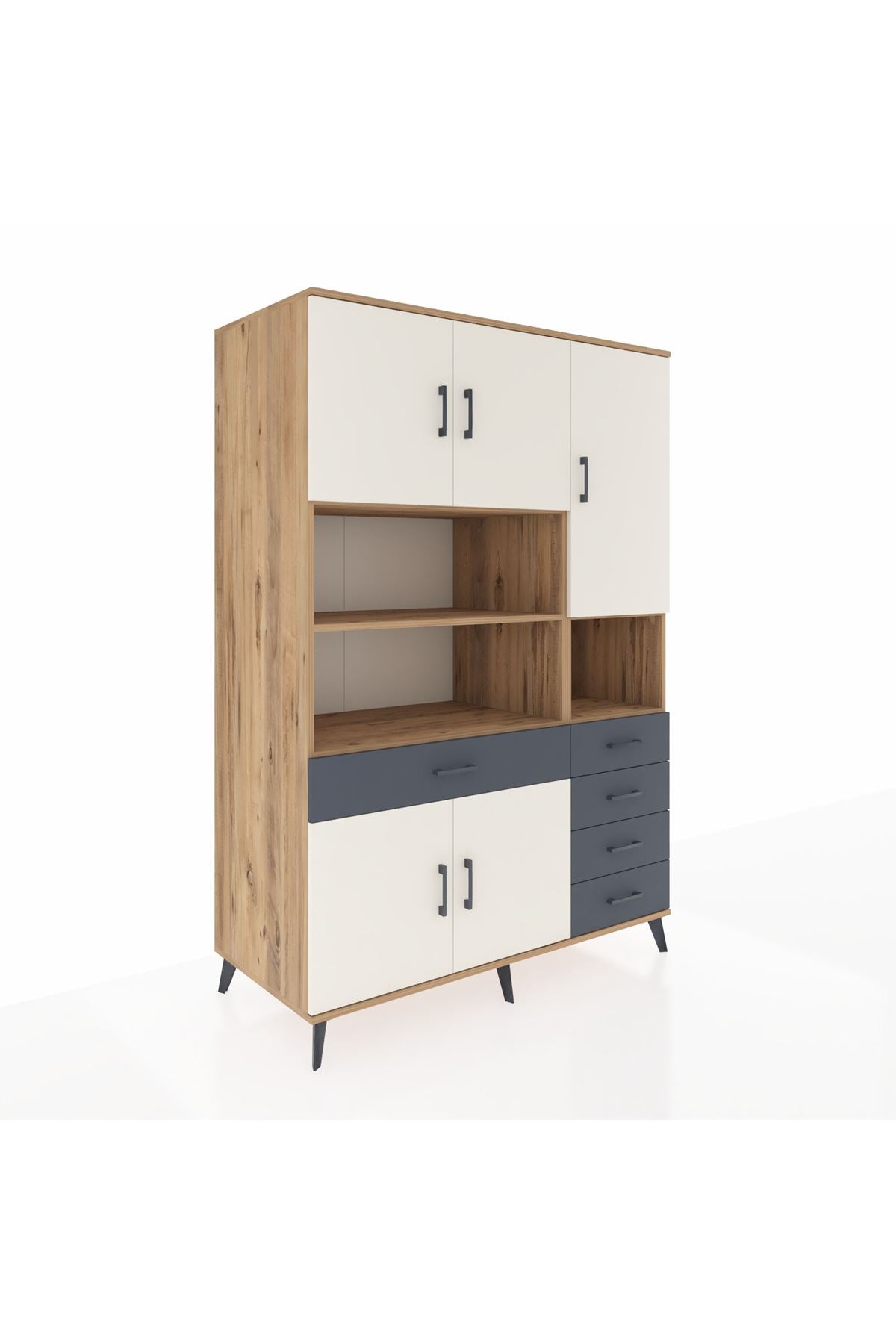 Kronos Dolap 9 Raflı 5 Çekmeceli 5 Kapaklı 132x59x195 Çam-Aytaşı/Antrasit