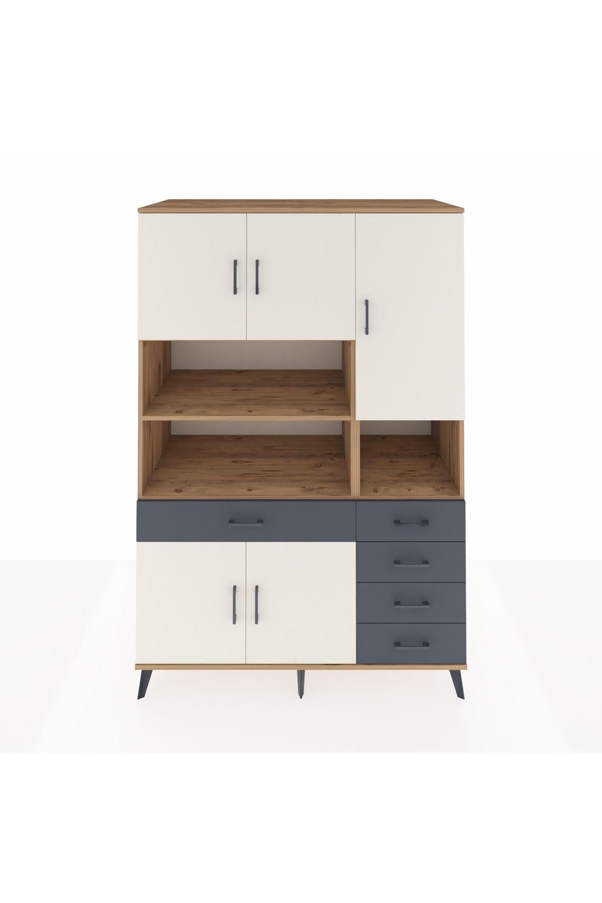 Kronos Dolap 9 Raflı 5 Çekmeceli 5 Kapaklı 132x59x195 Çam-Aytaşı/Antrasit