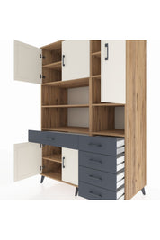 Kronos Dolap 9 Raflı 5 Çekmeceli 5 Kapaklı 132x59x195 Çam-Aytaşı/Antrasit