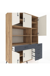 Kronos Dolap 9 Raflı 5 Çekmeceli 5 Kapaklı 132x59x195 Çam-Aytaşı/Antrasit