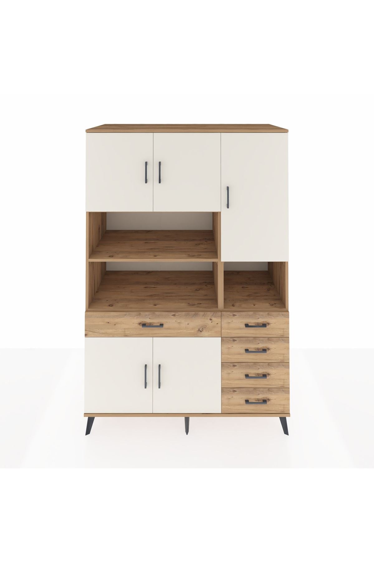 Kronos Dolap 9 Raflı 5 Çekmeceli 5 Kapaklı 132x59x195 Çam-Aytaşı/Çam