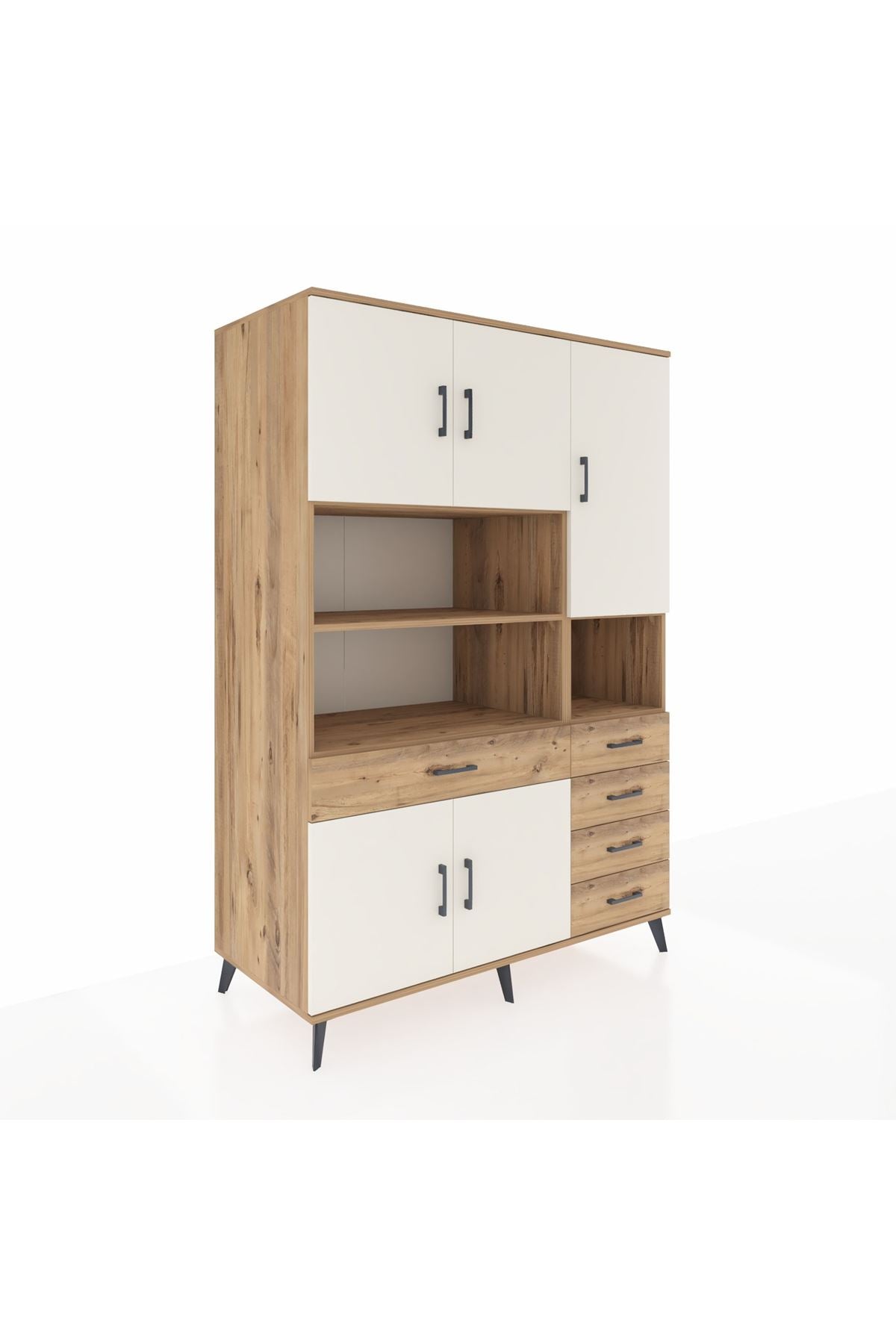 Kronos Dolap 9 Raflı 5 Çekmeceli 5 Kapaklı 132x59x195 Çam-Aytaşı/Çam