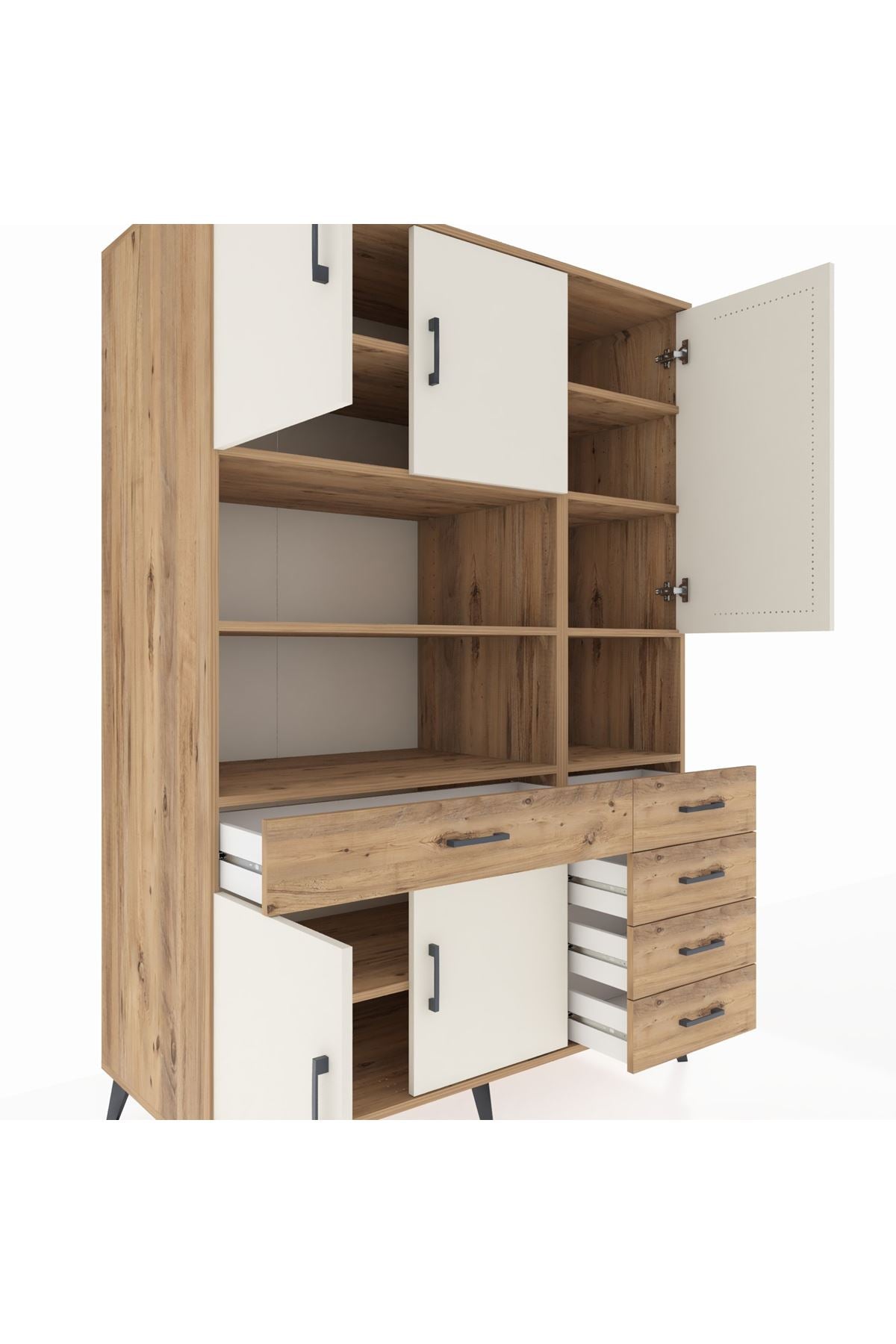 Kronos Dolap 9 Raflı 5 Çekmeceli 5 Kapaklı 132x59x195 Çam-Aytaşı/Çam