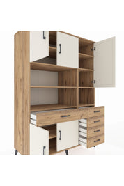 Kronos Dolap 9 Raflı 5 Çekmeceli 5 Kapaklı 132x59x195 Çam-Aytaşı/Çam