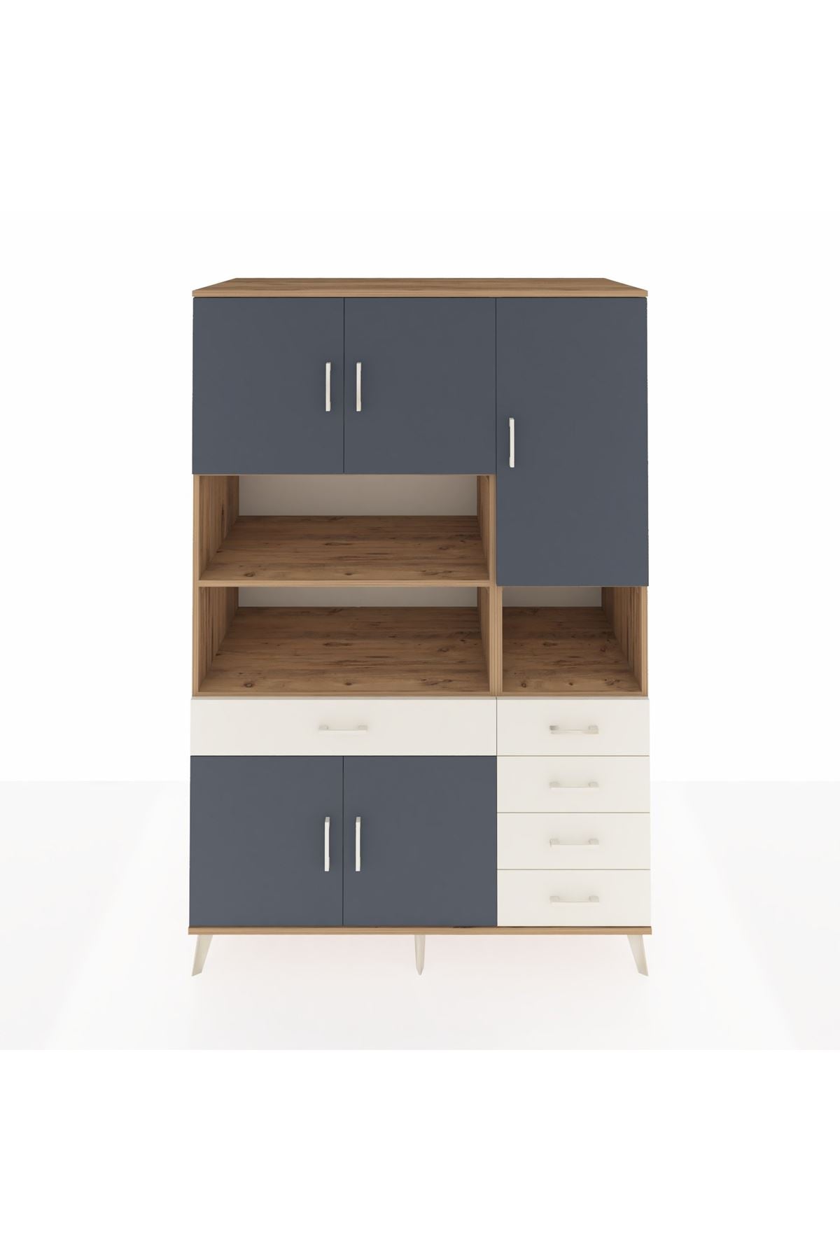 Kronos Dolap 9 Raflı 5 Çekmeceli 5 Kapaklı 132x59x195 Çam-Antrasit/Aytaşı