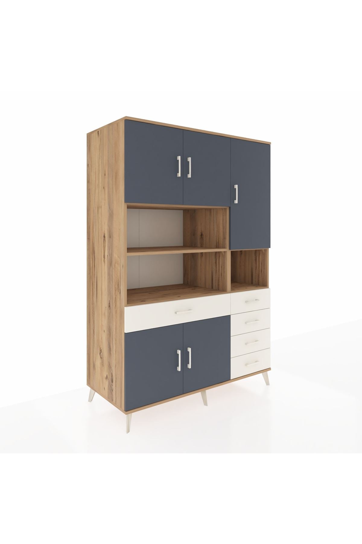 Kronos Dolap 9 Raflı 5 Çekmeceli 5 Kapaklı 132x59x195 Çam-Antrasit/Aytaşı