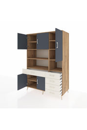 Kronos Dolap 9 Raflı 5 Çekmeceli 5 Kapaklı 132x59x195 Çam-Antrasit/Aytaşı