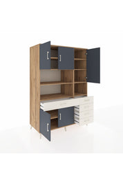 Kronos Dolap 9 Raflı 5 Çekmeceli 5 Kapaklı 132x59x195 Çam-Antrasit/Aytaşı