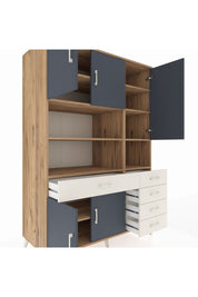 Kronos Dolap 9 Raflı 5 Çekmeceli 5 Kapaklı 132x59x195 Çam-Antrasit/Aytaşı