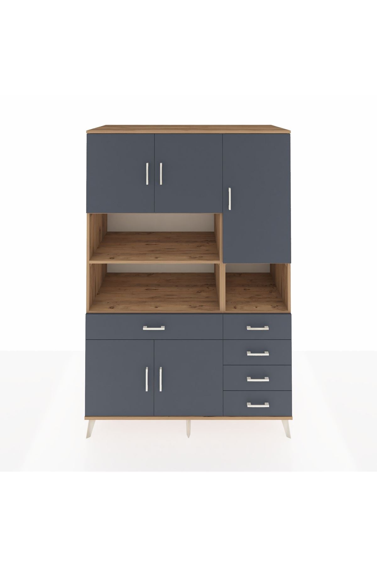 Kronos Dolap 9 Raflı 5 Çekmeceli 5 Kapaklı 132x59x195 Çam-Antrasit/Antrasit