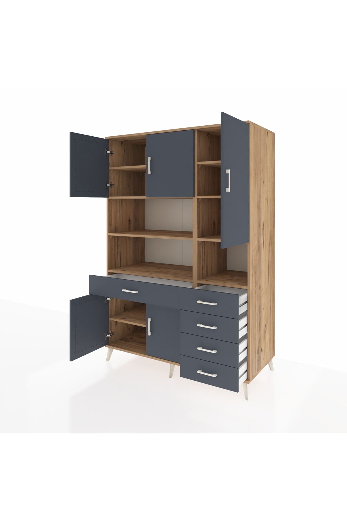 Kronos Dolap 9 Raflı 5 Çekmeceli 5 Kapaklı 132x59x195 Çam-Antrasit/Antrasit