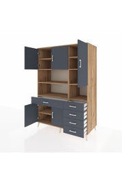 Kronos Dolap 9 Raflı 5 Çekmeceli 5 Kapaklı 132x59x195 Çam-Antrasit/Antrasit