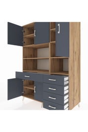 Kronos Dolap 9 Raflı 5 Çekmeceli 5 Kapaklı 132x59x195 Çam-Antrasit/Antrasit
