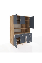 Kronos Dolap 9 Raflı 5 Çekmeceli 5 Kapaklı 132x59x195 Çam-Antrasit/Antrasit