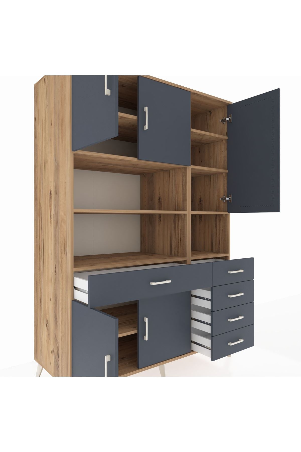 Kronos Dolap 9 Raflı 5 Çekmeceli 5 Kapaklı 132x59x195 Çam-Antrasit/Antrasit