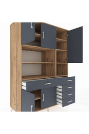 Kronos Dolap 9 Raflı 5 Çekmeceli 5 Kapaklı 132x59x195 Çam-Antrasit/Antrasit