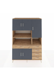 Kronos Dolap 9 Raflı 5 Çekmeceli 5 Kapaklı 132x59x195 Çam-Antrasit/Çam